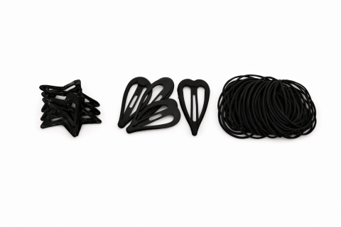 Set accesorii par negre, 30 elastice textile, 3 cleme steluta, 3 cleme inimioara, organizator inclus [2]