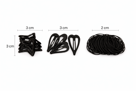 Set accesorii par negre, 30 elastice textile, 3 cleme steluta, 3 cleme inimioara, organizator inclus [3]