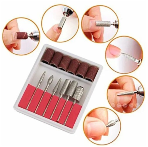 Set accesorii pentru freza electrica de unghii, 12 piese, 6 capete diamantate si 6 benzi abrazive, pentru manichiura si pedichiura [1]