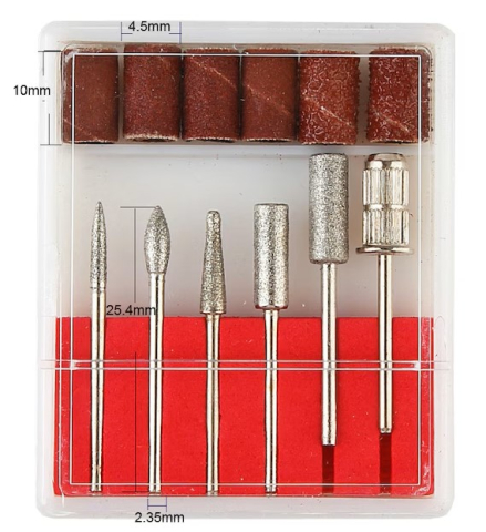 Set accesorii pentru freza electrica de unghii, 12 piese, 6 capete diamantate si 6 benzi abrazive, pentru manichiura si pedichiura [5]