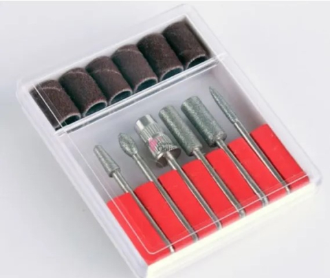 Ustensile îngrijire unghii - Set accesorii pentru freza electrica de unghii, 12 piese, 6 capete diamantate si 6 benzi abrazive, pentru manichiura si pedichiura