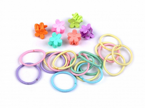 ÎNGRIJIRE PERSONALĂ - Set accesorii pentru par, 25 elastice + 16 clesti, plastic/textil, multicolor