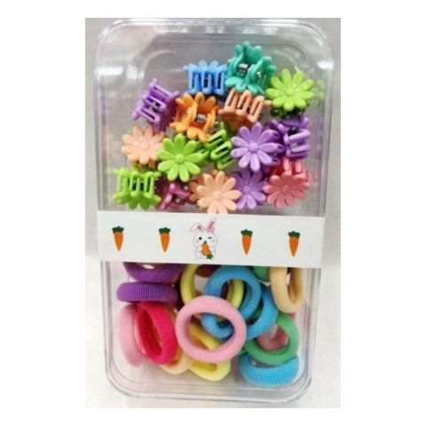 Set accesorii pentru par, 25 elastice + 16 clesti, plastic/textil, multicolor [6]