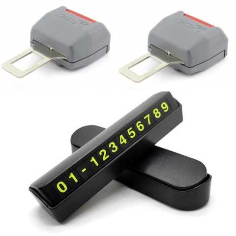Alte gadgeturi auto - Set adaptoare centura siguranta gri si suport numar telefon auto