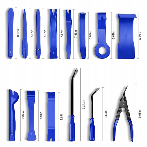 Set albastru 46 piese extractoare pentru tapiterie auto, 32 x 23 x 5 cm, unelte demontare panouri, cleme, radio si ornamente, husa transport [12]