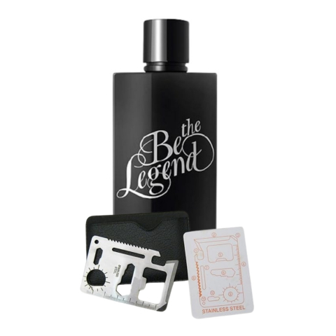 PARFUMURI & SETURI - Set apa de toaleta Be the Legend 75 ml si card multifunctional Dactylion, de supravietuire, otel inoxidabil