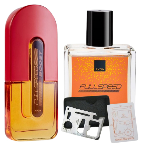 Set Ingrijire barbati - Set apa de toaleta Full Speed Boost 75 ml, apa de toaleta Full Speed 30 ml, card multifunctional de supravietuire, otel inoxidabil