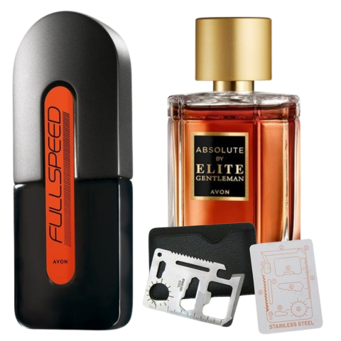 Set Ingrijire barbati - Set apa de toaleta Full Speed pentru El 75 ml, apa de toaleta Absolute by Elite Gentleman 50 ml, card multifunctional de supravietuire, otel inoxidabil
