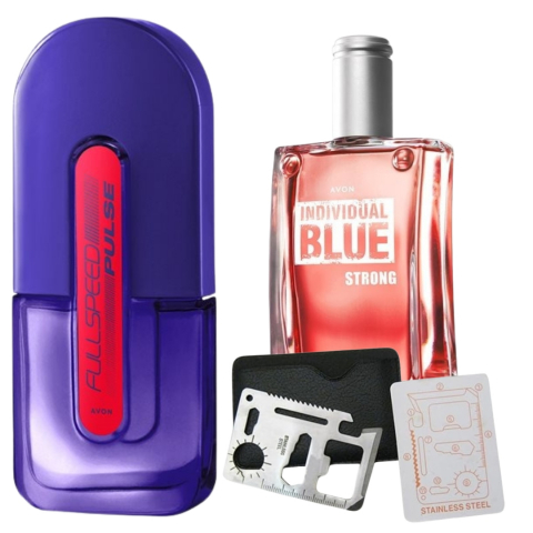 Set Ingrijire barbati - Set apa de toaleta Full Speed Pulse 75 ml, apa de toaleta Individual Blue Strong 100 ml, card multifunctional de supravietuire, otel inoxidabil