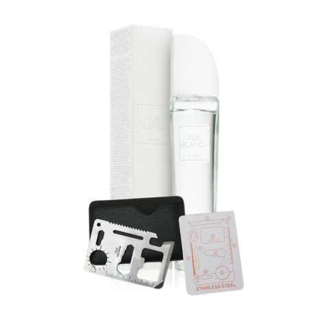 PARFUMURI & SETURI - Set apa de toaleta Pur Blanca 50 ml si card multifunctional Dactylion, de supravietuire, otel inoxidabil
