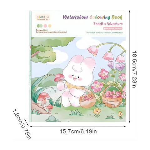 Set artistic pentru copii cu acuarele si carte de colorat, tematica iepure si natura, 12 culori, pensula reutilizabila cu apa, 20 foi carton [8]
