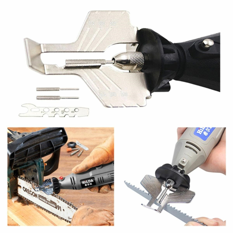 Set ascutitor pentru lant drujba, 3 role, compatibil cu polizor electric, otel, argintiu [2]