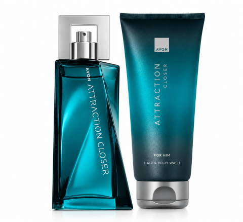 Geluri de dus - Set Attraction Closer pentru Barbati, Apa de Toaleta 75 ml + Gel de Dus Corp si Par 200 ml, Avon