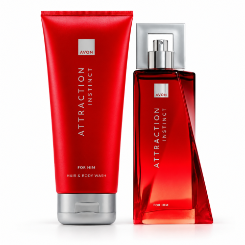 Geluri de dus - Set Attraction Instinct pentru Barbati, Apa de Toaleta 75 ml + Gel de Dus pentru Corp si Par 200 ml, Avon