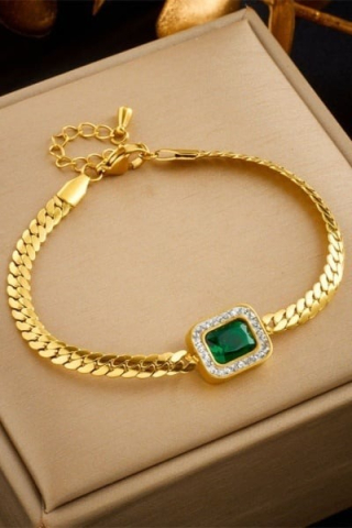 Set bijuterii dama, bratara, colier, cercei, auriu/verde [7]