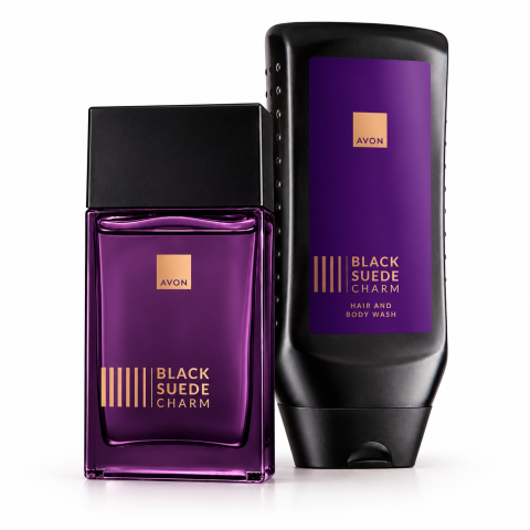 Geluri de dus - Set Black Suede Charm pentru Barbati, Apa de Toaleta 100 ml + Gel de Dus pentru Corp si Par 250 ml, Avon