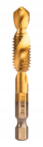 Set burghie cu tarod HSS TiN auriu M3 - M10, 6 buc, HEX 6.35 mm, pentru gaurire, filetare si debavurare in metal, aluminiu, plastic si lemn [9]
