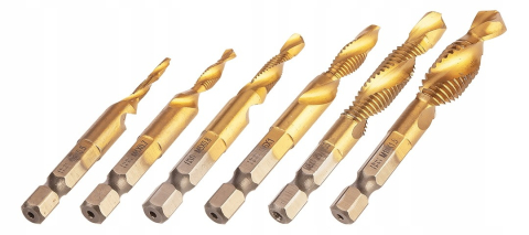 Set burghie cu tarod HSS TiN auriu M3 - M10, 6 buc, HEX 6.35 mm, pentru gaurire, filetare si debavurare in metal, aluminiu, plastic si lemn [2]