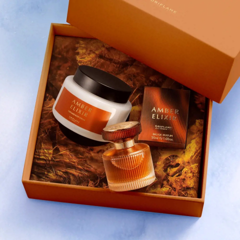Set cadou Amber Elixir – crema de corp 250 ml, apa de parfum 50 ml, aroma orientala vanilata lemnoasa [10]