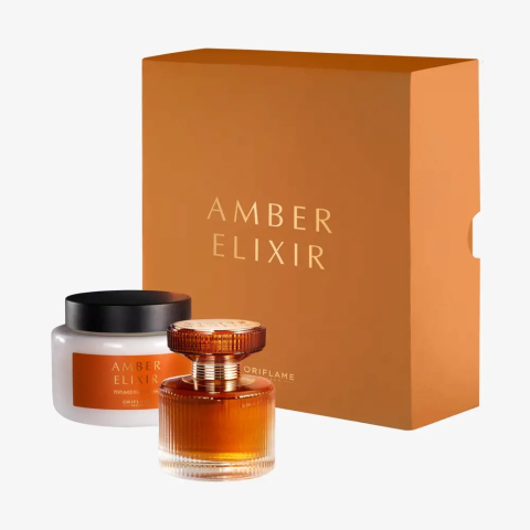 PARFUMURI & SETURI - Set cadou Amber Elixir – crema de corp 250 ml, apa de parfum 50 ml, aroma orientala vanilata lemnoasa