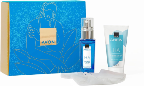 Cremă de față - Set Cadou Anew HA, Ser cu Acid Hialuronic 30 ml + Crema pe Baza de Apa 50 ml + Masca din Silicon, Avon