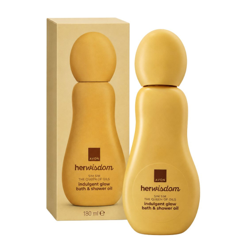 Set cadou auriu Avon HerWisdom Sim Sim, ulei de baie si dus pentru stralucire, floarea Nilului, nuci de caju, cuier transparent 5.6 x 5.6 cm autoadeziv [1]