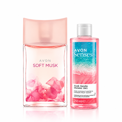Oferte speciale - Set cadou AVON Soft Musk 50 ml si Gel de dus Senses Pink Sands 250 ml