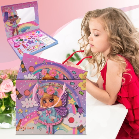 Set cadou creativ pentru copii – trusa de machiaj, bijuterii si parfum fructat, 3+, paleta colorata cu farduri, rujuri, lacuri de unghii, autocolante, bratara, colier, oglinda si apa de toaleta 30 ml, [5]