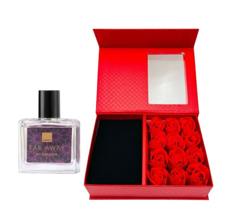 Set cadou cu cutie decorativa si apa de toaleta Avon Far Away Glamour 30 ml [8]