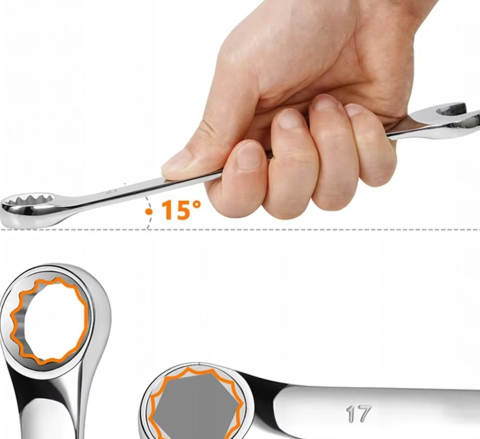 Set chei combinate argintiu 8-22 mm, 8 piese din otel, chei fixe si inelare cu husa rulabila [5]