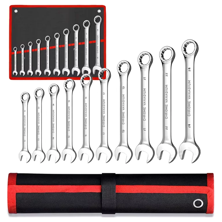 CASA & GRADINA - Set chei combinate argintiu 8-24 mm, 10 piese din otel CrV, chei fixe si inelare cu husa