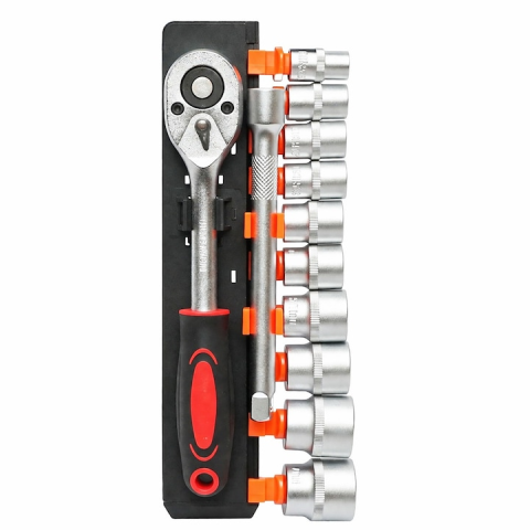 Set chei tubulare 12 piese 3/8 inch, 10-24 mm, cu clichet reversibil si prelungitor 150 mm, crom vanadiu, pentru reparatii auto si bricolaj [2]