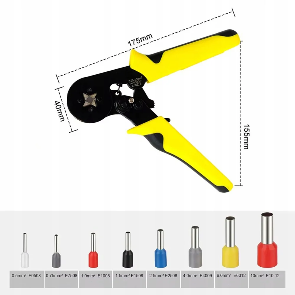 Set cleste sertizare galben-negru 0.25-10 mm² cu trusa 500 pini terminali izolati, ferule multicolore pentru cabluri electrice [3]