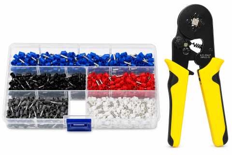 CASA & GRADINA - Set cleste sertizare galben-negru 0.25-10 mm² cu trusa 500 pini terminali izolati, ferule multicolore pentru cabluri electrice