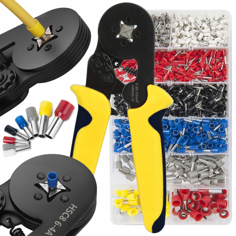 Set cleste sertizare si cutie cu 1800 conectori electrici tip tub capat izolati pentru cabluri multifilare AWG 0.5-10 mm² [5]