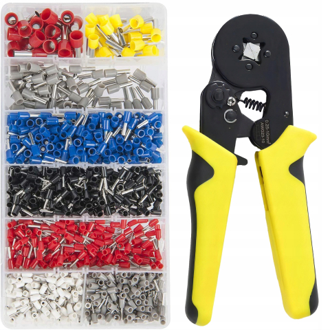 CASA & GRADINA - Set cleste sertizare si cutie cu 1800 conectori electrici tip tub capat izolati pentru cabluri multifilare AWG 0.5-10 mm²