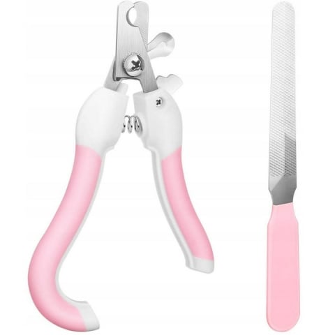 Diverse uz casnic - Set cleste si pila de unghii pentru animale de companie, 14 x 1.5 cm, otel inoxidabil/plastic, roz