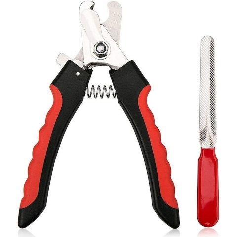CASA & GRADINA - Set cleste si pila de unghii pentru animale de companie, lungime 12 cm, otel/plastic, negru/rosu