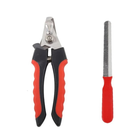 Set cleste si pila de unghii pentru animale de companie, lungime 12 cm, otel/plastic, negru/rosu [5]