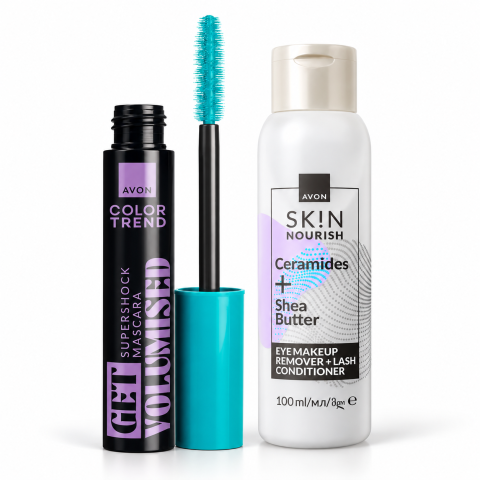 Rimel pentru ochi - Set Color Trend Get Volumised Mascara Negru + Demachiant Ochi Skin Nourish 100 ml, Avon