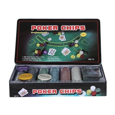 Poker si ruleta - Set complet de poker 300 jetoane,zaruri,carti,jetoane,cutie metalica de depozitare