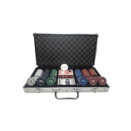 Poker si ruleta - Set complet de poker 300 jetoane,zaruri,carti,jetoane,valiza de aluminiu inclusa