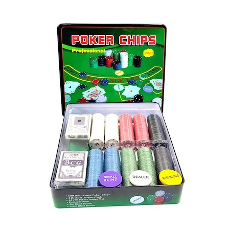 Poker si ruleta - Set complet de poker 500 jetoane,zaruri,carti,jetoane,cutie metalica de depozitare