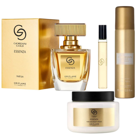 PARFUMURI & SETURI - Set complet Giordani Gold Essenza cu apa de parfum 50 ml, mini parfum 8 ml, crema de corp 250 ml si deodorant 75 ml, aroma floral-lemnoasa luminoasa pentru femei