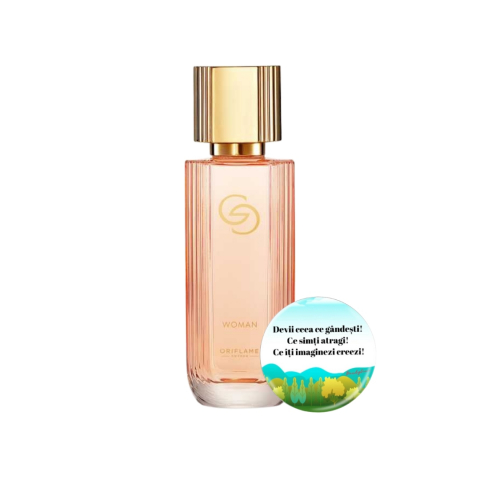 Set Ingrijire femei - Set complet pentru Ea, Apa de parfum Giordani Gold Woman, insotit de insigna Dactylion cu mesaj motivational