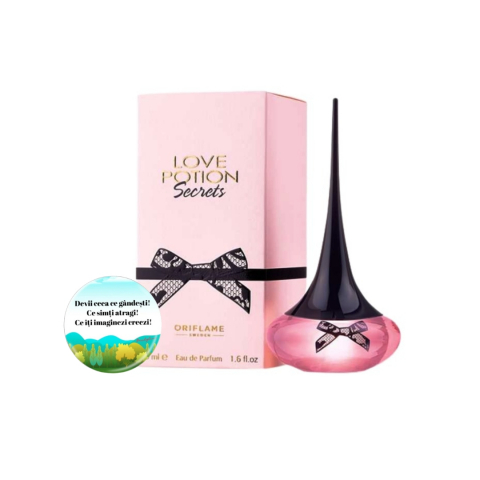 Set Ingrijire femei - Set complet pentru Ea, Apa de parfum Love Potion Secrets, insotit de insigna Dactylion cu mesaj motivational