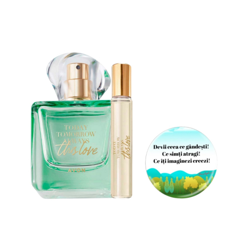 PARFUMURI & SETURI - Set complet pentru Ea TTA This Love (apa de parfum, mini apa de parfum), insotit de insigna Dactylion cu mesaj motivational