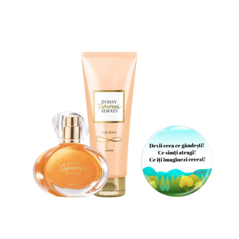 PARFUMURI & SETURI - Set complet pentru Ea TTA Tomorrow (apa de parfum, lotiune de corp), insotit de insigna Dactylion cu mesaj motivational