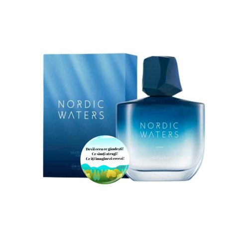 Set Ingrijire barbati - Set complet pentru El, Apa de parfum pentru barbati Nordic Waters 75 ml, insotit de insigna Dactylion cu mesaj motivational