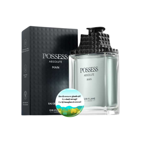 Set Ingrijire barbati - Set complet pentru El, Apa de parfum pentru barbati Possess Absolute Man 75 ml, insotit de insigna Dactylion cu mesaj motivational